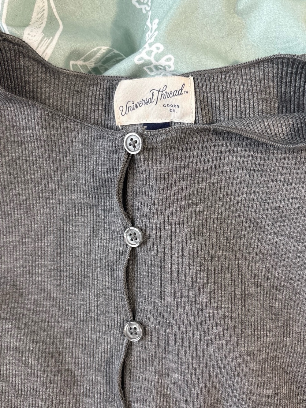 Universal Thread Gray Ribbed Button-Up Top - Picture 3 of 3